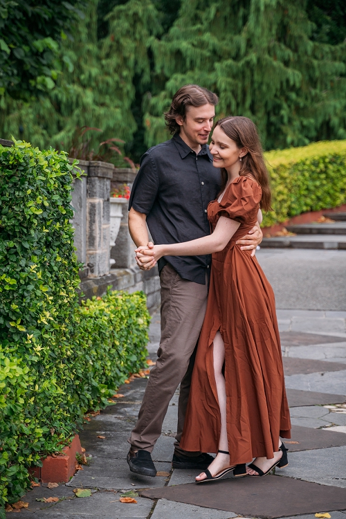 engagement photo where couple is dancing