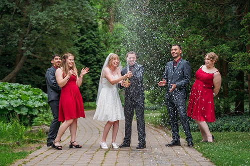 champagne celebration with wedding party in Niagara