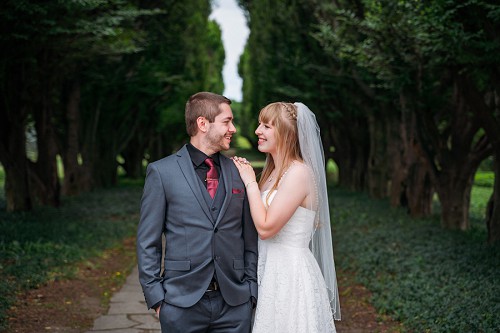 bride and groom looking at each other