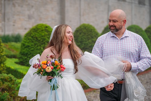 bride and groom walking