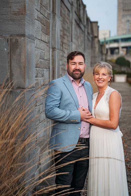 portrait of bride and groom at secret garden in niagara falls