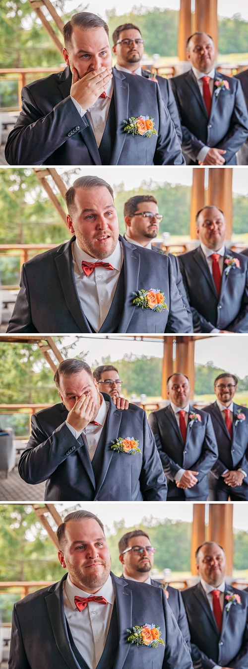 groom crying seeing bride for first time walking down aisle