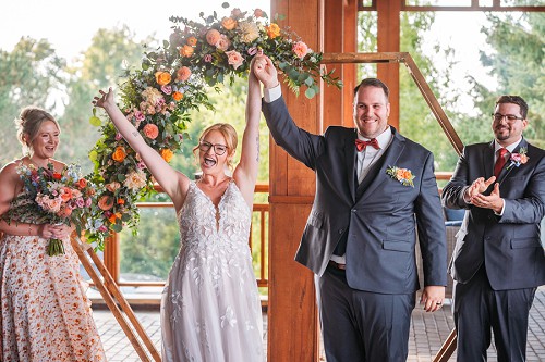 bride and groom celebrating