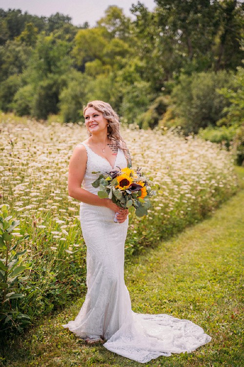 bridal portrait with field in background