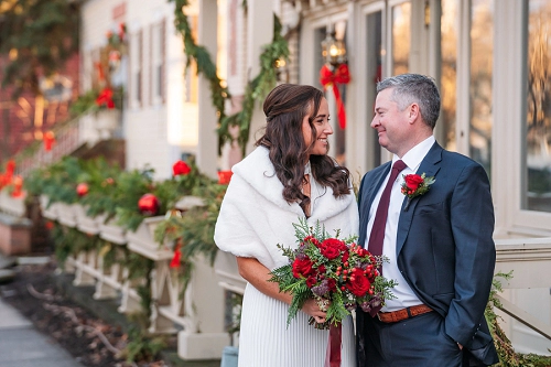 bride and groom at christmas in niagara on the lake 