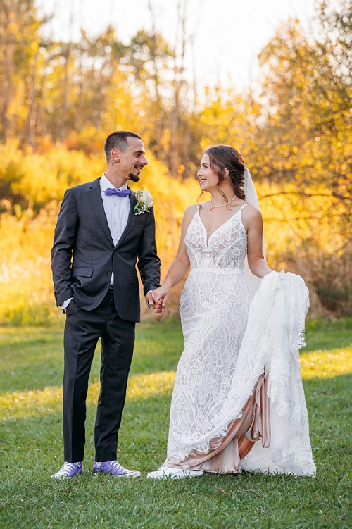 bride and groom during sunset 