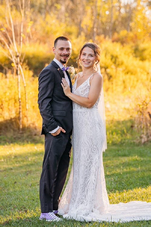 portrait of bride and groom in stevensville conservation area 