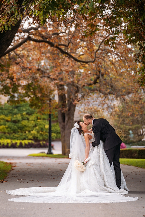  groom dipping and kissing bride