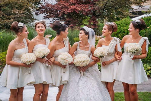 bridesmaids laughing 